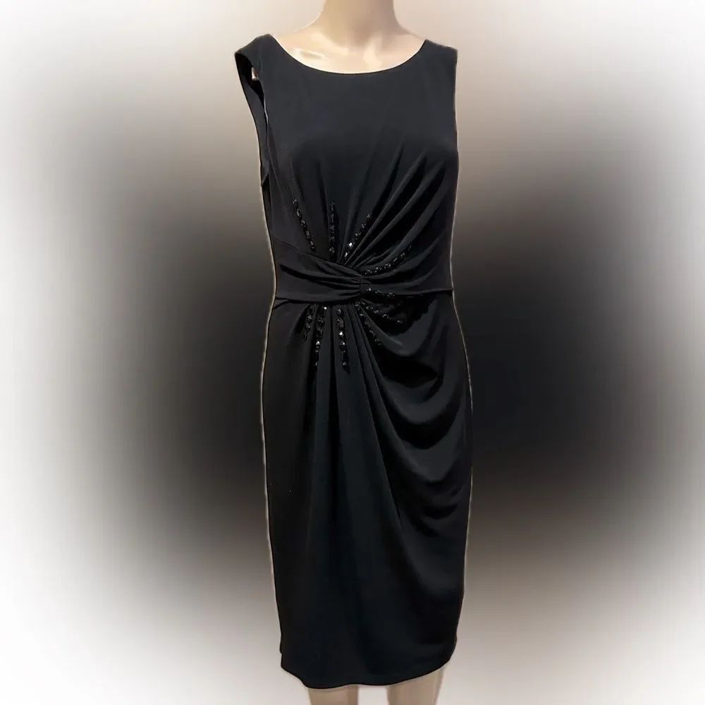 Elegant Anne Klein Black Sleeveless Ruched waist dress SZ 6